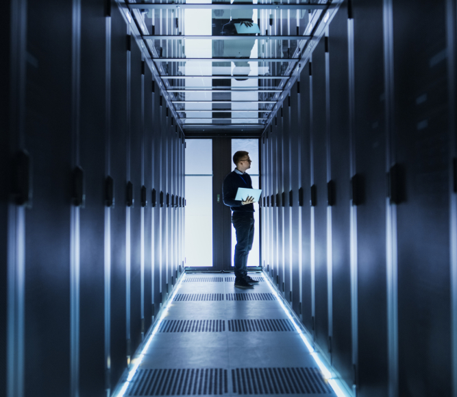 IT professional in server room