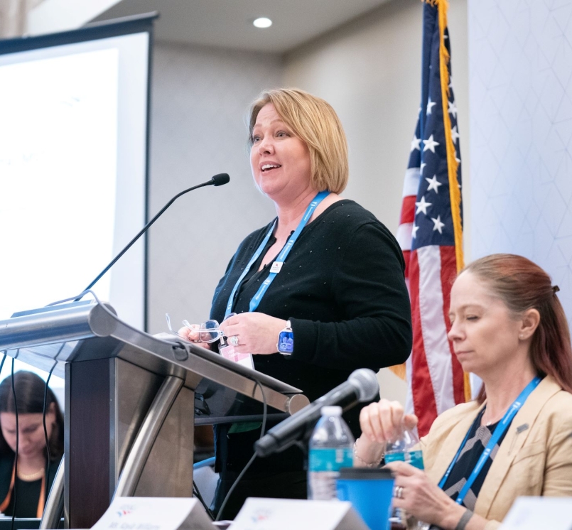 Ramsey County, Minn. Commissioner Trista Martinson, chair of the NACo Veterans and Military Services Committee, addresses members of the group. Photo by Denny Henry