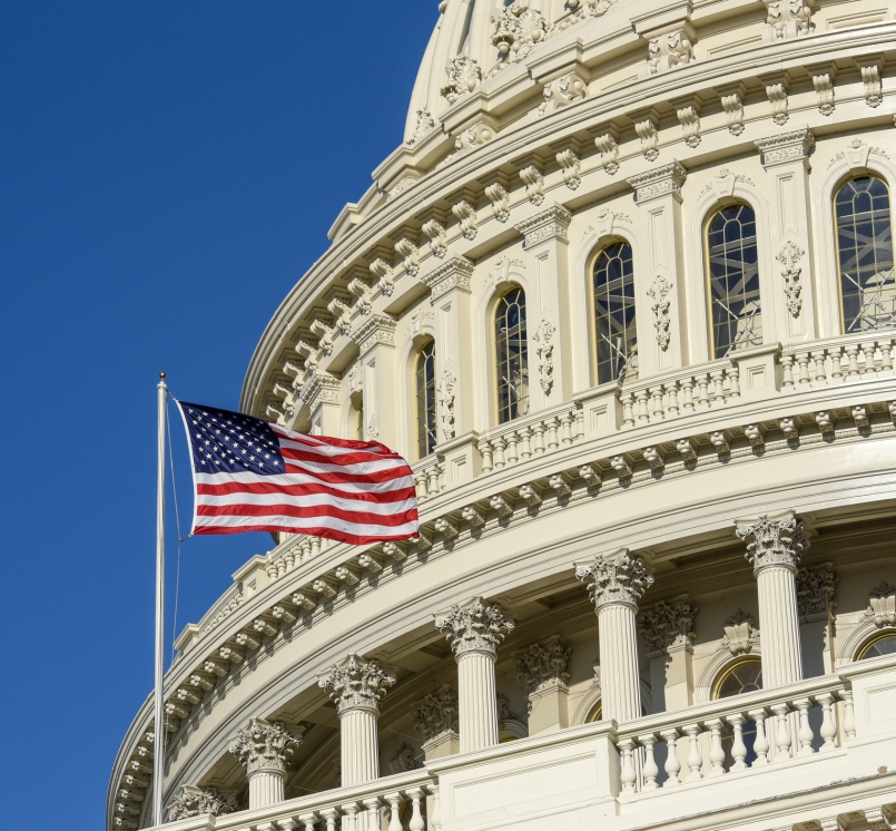 Closeup of Capitol and flag