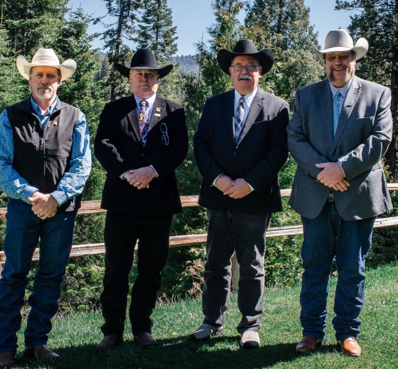 The 2024-2025 Western Interstate Region Executive Committee: Second Vice President Dwayne McFall, a Fremont County, Colo. commissioner; First Vice President John Peters, a Mono County, Calif. supervisor; President Wes McCart, a Stevens County, Wash. commissioner and Immediate Past President John Espy, a Carbon County, Wyo, commissioner. Photo by Amber Edwards