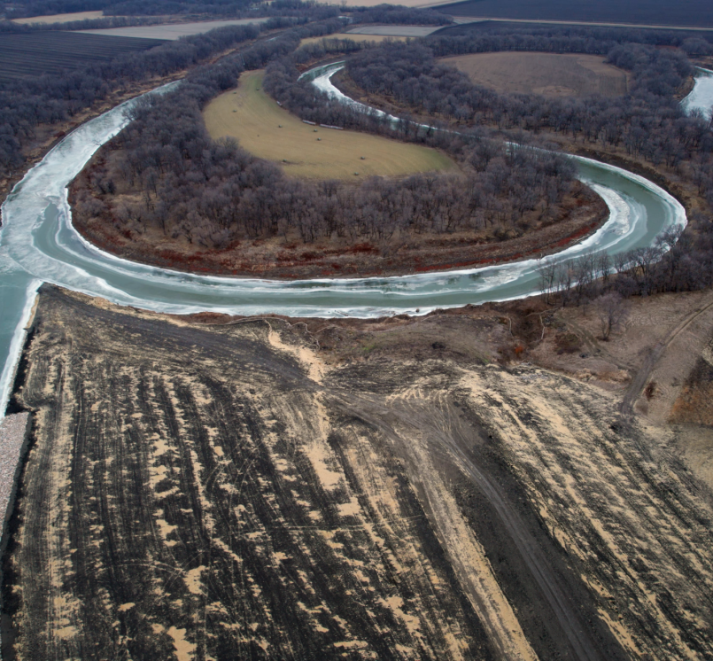 A diversion outlet returns floodwaters to the Red River in northern Cass County, N.D. A diversion channel carries floodwater west of Fargo and other Cass County areas. Photo courtesy of the Army Corps of Engineers