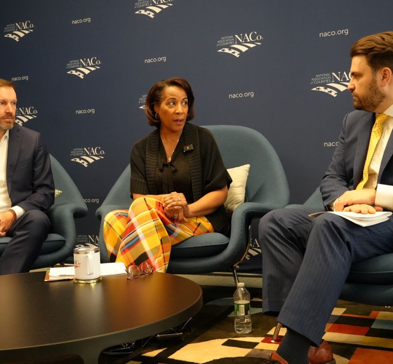 (L-r): Sen. Chris Murphy (D-Conn.), Loudoun County, Va. Chair Phyllis Randall and NACo Chief Government Affairs Officer Mark Ritacco talk about challenges and solutions to social isolation. Photo by Nicole Weissman