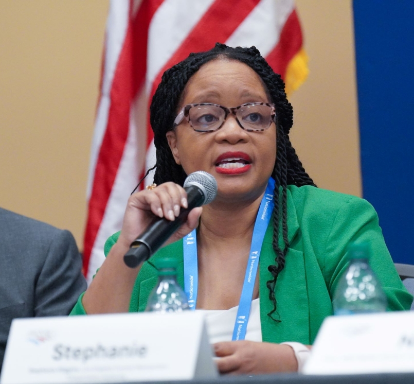Stephanie Wiggins discusses the benefits of investing in urban transit systems at the Large Urban County Caucus business meeting on July 12. Photo by Leon Lawrence III