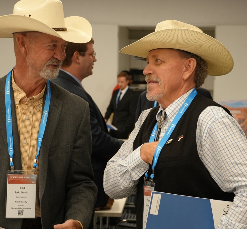 Prairie County, Mont. Commissioner Todd Devlin and Fremont County, Colo. Commissioner Dwayne McFall prepare for their Capitol Hill visits during the PILT Fly-In Sept. 10. McFall is the Western Interstate Region first vice president. Photo by Charlie Ban