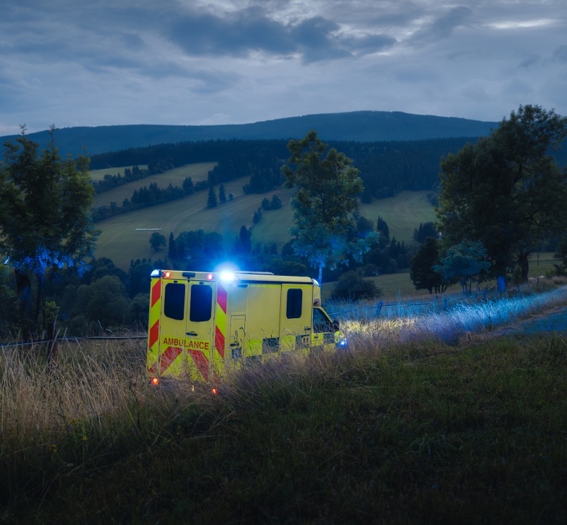 Ambulance of emergency medical service on road