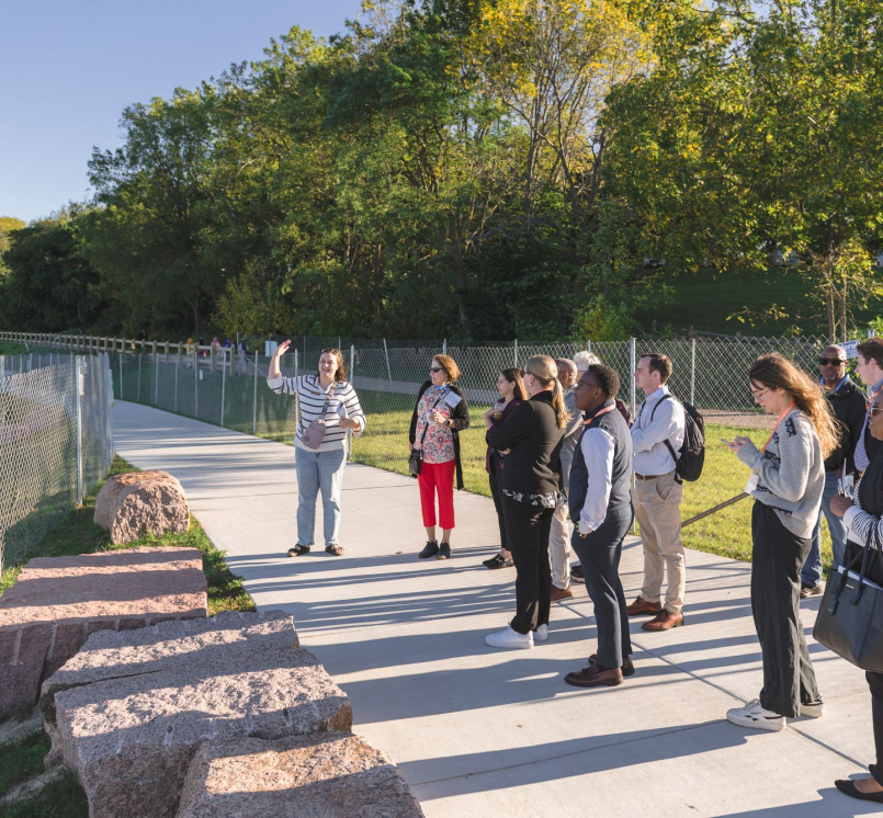 Large Urban County Caucus (LUCC) members and NACo staff tour South Shore Park’s new beach Oct. 8. It opened to the public in August in Milwaukee County, Wis. Photo by Front Room Studios