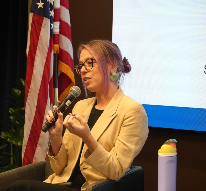 Abby Winiker, director of Johns Hopkins Bloomberg Overdose Prevention Initiative, highlights ways to stretch opioid dollars. Photo by Charlie Ban