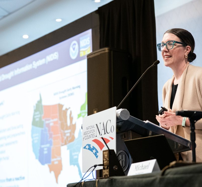 NOAA’s Elizabeth Ossowski discusses the National Integrated Drought Information System Feb. 21 with members of the NACo Environment, Energy and Land Use Policy Steering Committee. Photo by Denny Henry