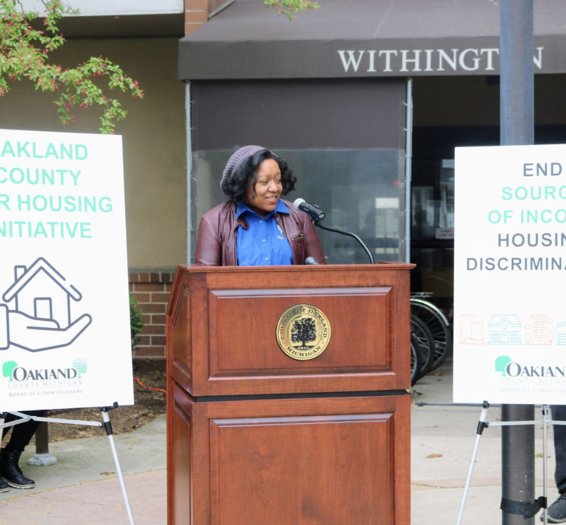 Oakland County, Mich. Commissioner Yolanda Smith Charles discusses housing needs at a press conference. Photo courtesy of Yolanda Smith Charles