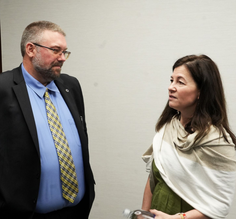 Lucas County, Ohio Engineer Mike Pniewski speaks to Rep. Kristen McDonald Rivet (D-Mich.) May 19 during the Business Roundtable’s Infrastructure Week Signature Event in Washington, D.C. Photo by Charlie Ban