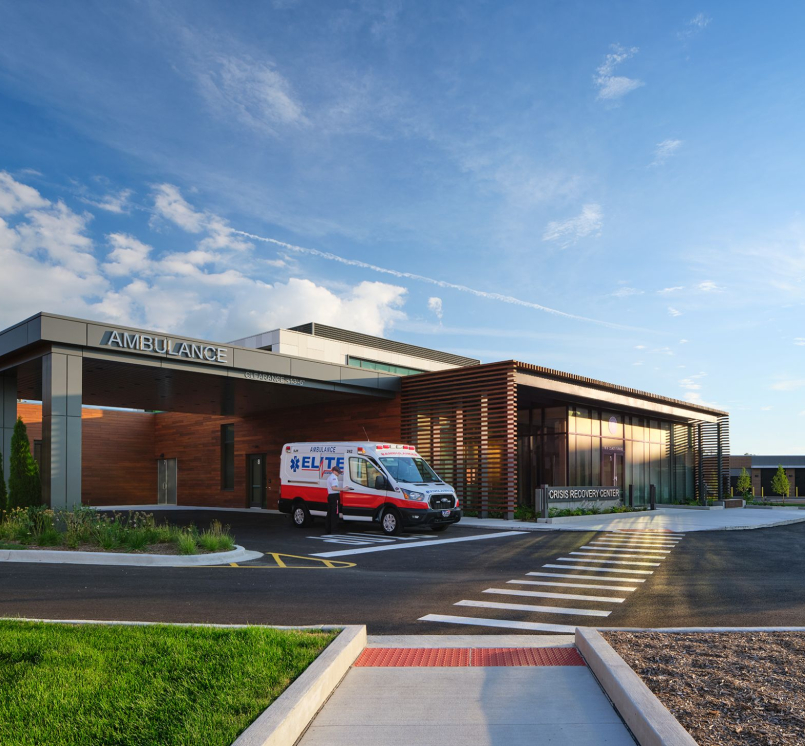 A rendering of the DuPage County, Ill. Crisis Recovery Center, which opened in September, shows off the first facility of its kind in the state to serve both adults and youth. 