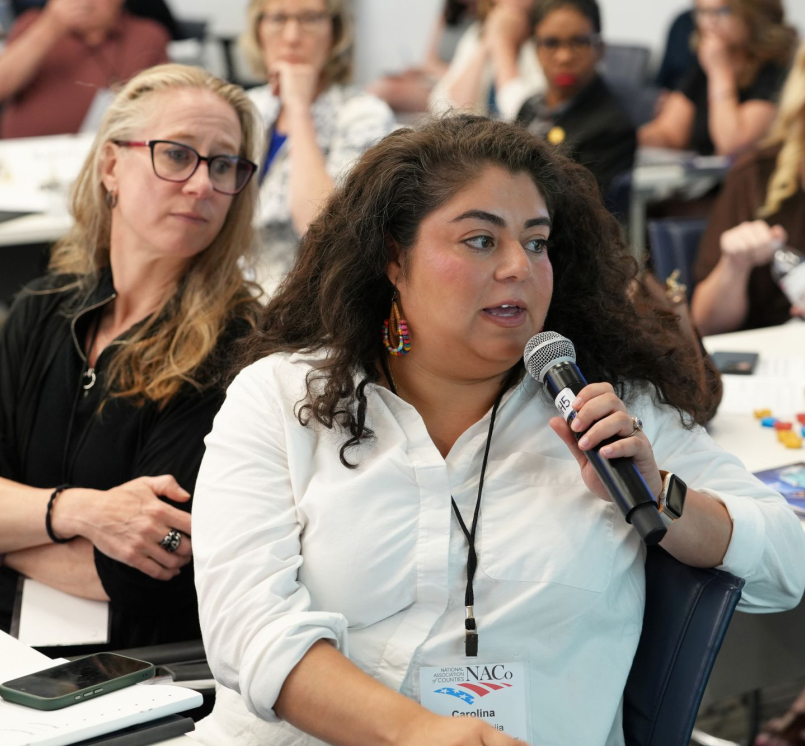 Thurston County, Wash. Commissioner Carolina Mejia answers a question during NACo’s Public Health Leadership Academy June 4 in Washington, D.C. To her right is Dr. Jen Freiheit, director of the Thurston County Public Health and Social Services Department. Photo by Charlie Ban