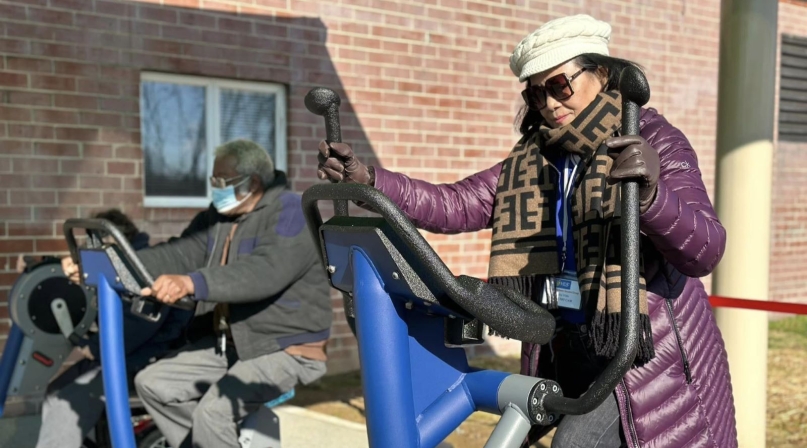A local resident works out at the outdoor gym designed for Baby Boomers at the Holiday Park Senior Center in Montgomery County, Md. Photos courtesy of Montgomery County