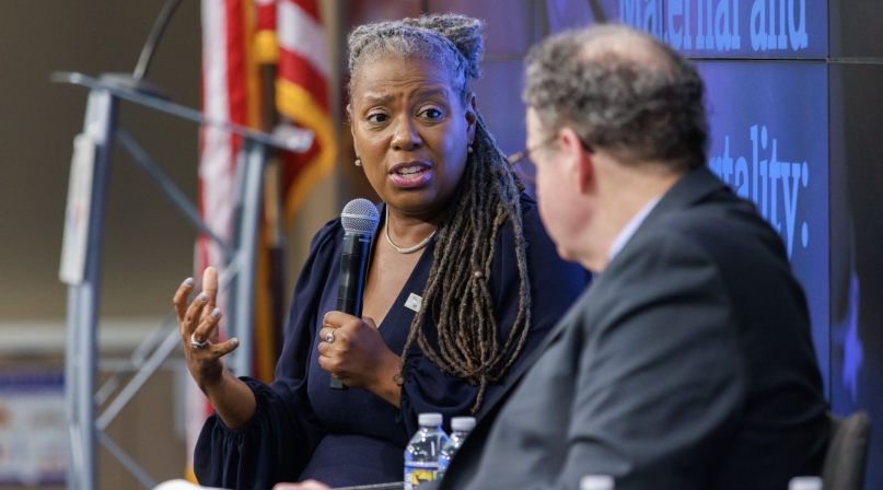 Barbie Robinson, executive director of Harris County, Texas’s public health department, answers a question posed by Axios’ Adriel Bettelheim. Photo by Bryan Dozier
