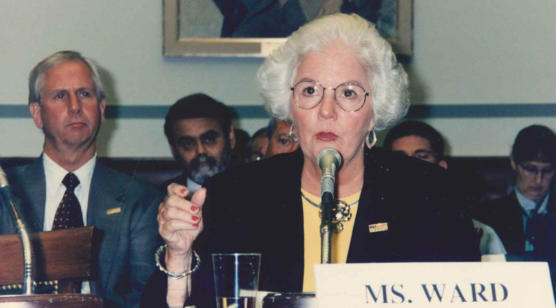 Then-NACo President Betty Lou Ward testifies in 1998. To her left are then-NACo Executive Director Larry Naake and then-Legislative Director Ed Rosado. Photo by David Hathcox