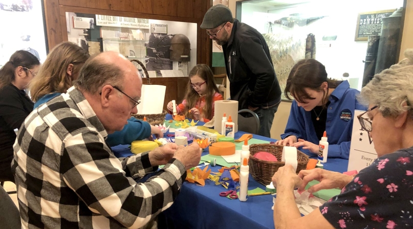 YesterWays participants knits mittens and wristlets at the Monroe County, Mich. Museum. Photo courtesy of JJ Przeowzniak