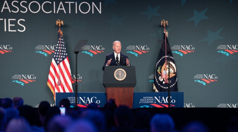 President Joe Biden addresses the General Session audience at the NACo Legislative Conference Feb. 12. Photo by Denny Henry