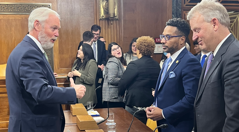 NACo Housing Task Force Co-Chair Kevin Boyce (second from right) testifies before the U.S. Senate Budget Committee on how counties are addressing the housing affordability crisis.