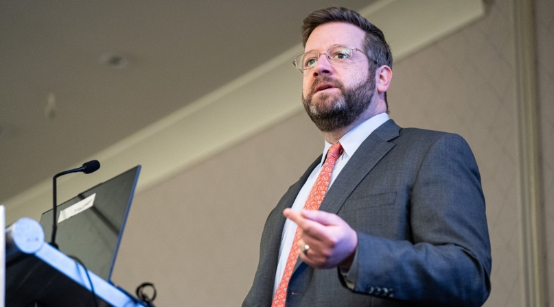 Evan Feinman, deputy associate administrator of the NTIA’s Broadband, Equity and Deployment program, talks about its progress with members of the NACo Telecommunications & Technology Policy Steering Committee. Photo by Denny Henry