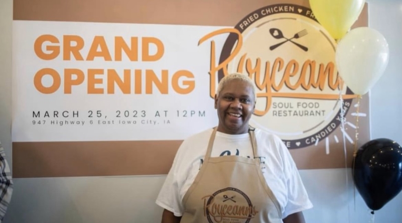 Johnson County, Iowa Supervisor Royceann Porter poses at the grand opening of her soul food restaurant, Royceann's. Photo courtesy of Royceann Porter