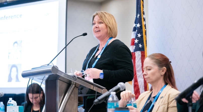 Ramsey County, Minn. Commissioner Trista Martinson, chair of the NACo Veterans and Military Services Committee, addresses members of the group. Photo by Denny Henry