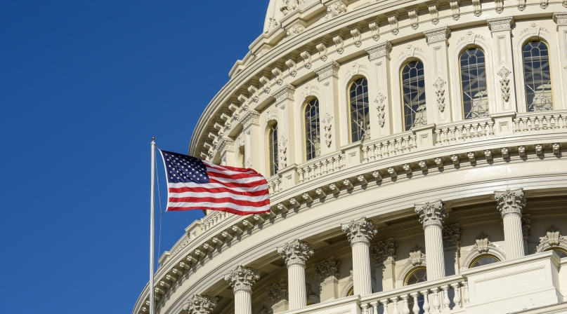 Closeup of Capitol and flag