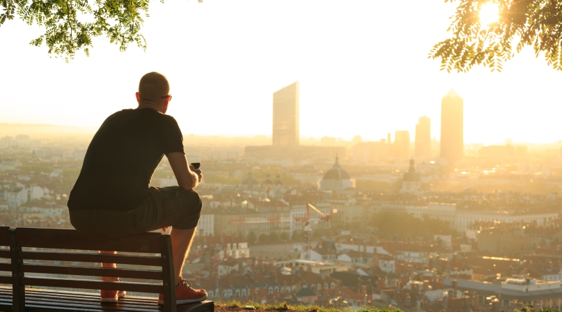 Serene scene with city in distance
