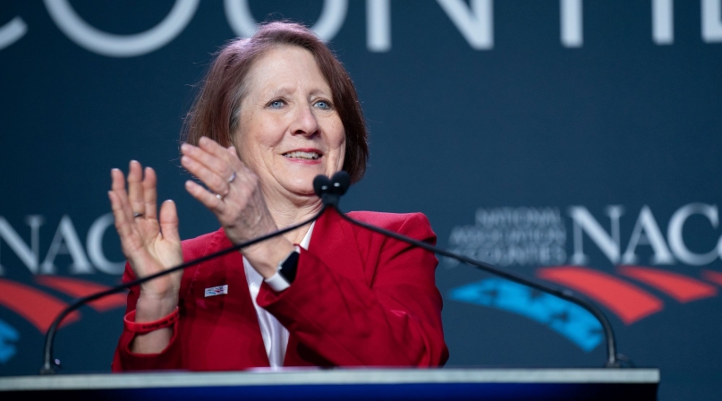 NACo President Mary Jo McGuire addresses county officials at the 2024 Legislative Conference. Photo by Denny Henry