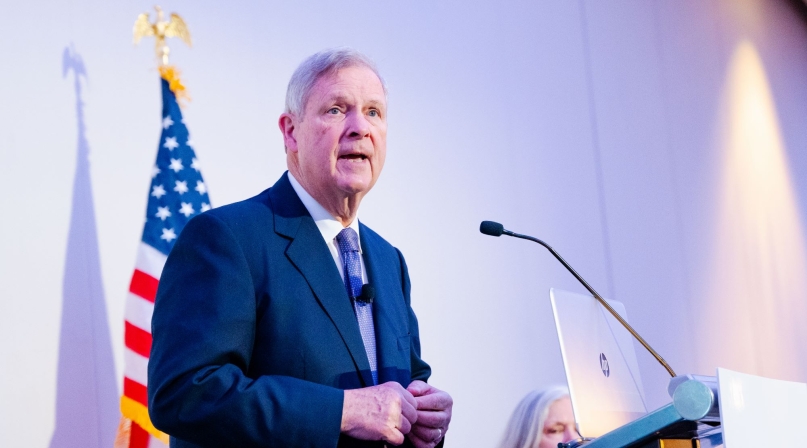 U.S. Department of Agriculture Secretary Tom Vilsack describes the benefits of climate-smart agriculture to NACo’s Rural Action Caucus Feb. 11. Photo by Leon Lawrence III