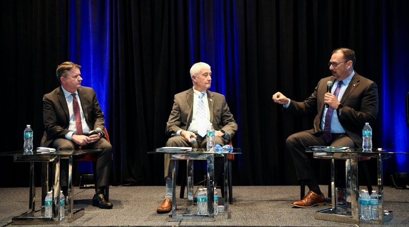 (L-r) Maricopa County, Ariz. Supervisors Bill Gates and Jack Sellers, along with Arizona Secretary of State Adrian Fontes, discuss the intimidation that election workers have faced. Photo by Lana Farfan