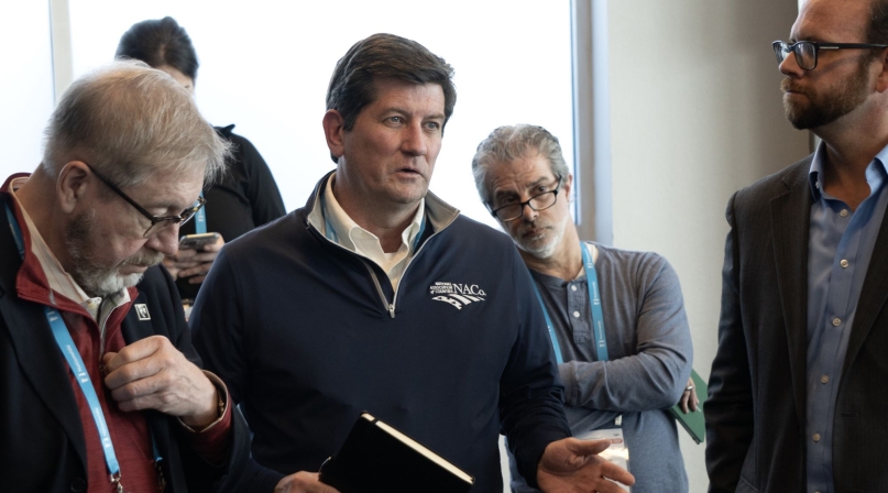 Erie County, N.Y. Mark Poloncarz asks a question at the El Paso County Migrant Support Service Center Photo by Charlie Ban