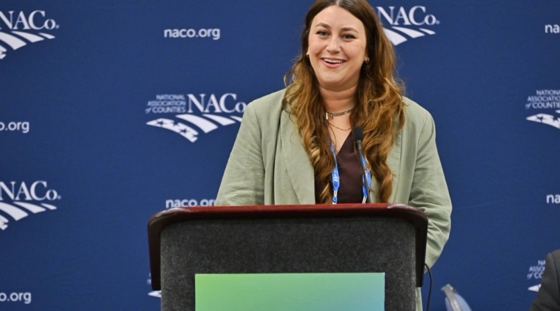 Molly Pyle, from the Center on Rural Innovation, describes her organization’s pillars for entrepreneurship success to the Rural Action Cacus July 12. Photo by Salvador Farfan