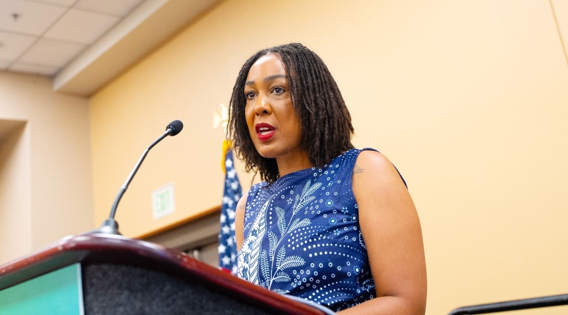 Keli McLoyd, director of Philadelphia’s overdose response unit, speaks to Annual Conference attendees July 11. Photo by Leon Lawrence III