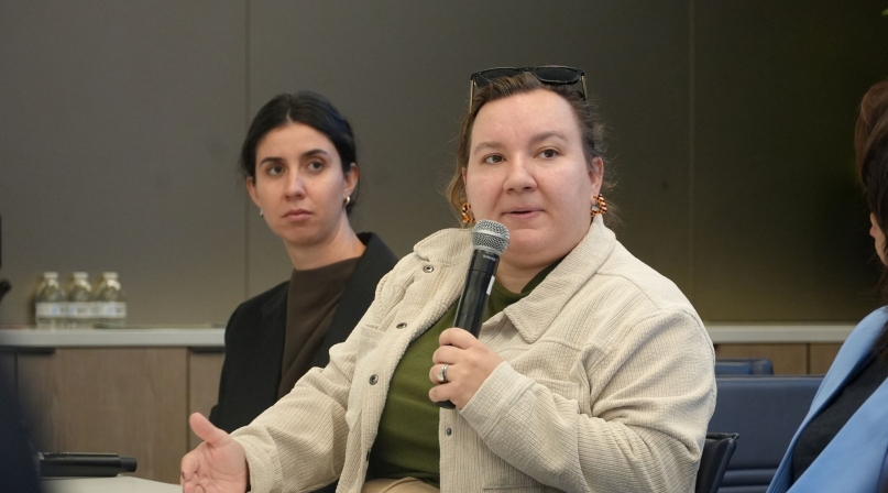 Congressional staffer Logan de La Barre-Hays answers a question Oct. 28 while speaking to NACo’s Intergovernmental Disaster Reform Task Force. Fellow congressional staffer Laren Gros is to her right.Photo by Charlie Ban