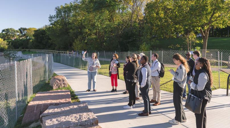 Large Urban County Caucus (LUCC) members and NACo staff tour South Shore Park’s new beach Oct. 8. It opened to the public in August in Milwaukee County, Wis. Photo by Front Room Studios