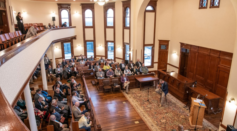 Restoring the two-story Wise County, Texas courtroom took some luck in finding long-forgotten architectual plans, another courthouse by the same architect and desciphering scribblings on an I-beam. Photo by Joe Duty