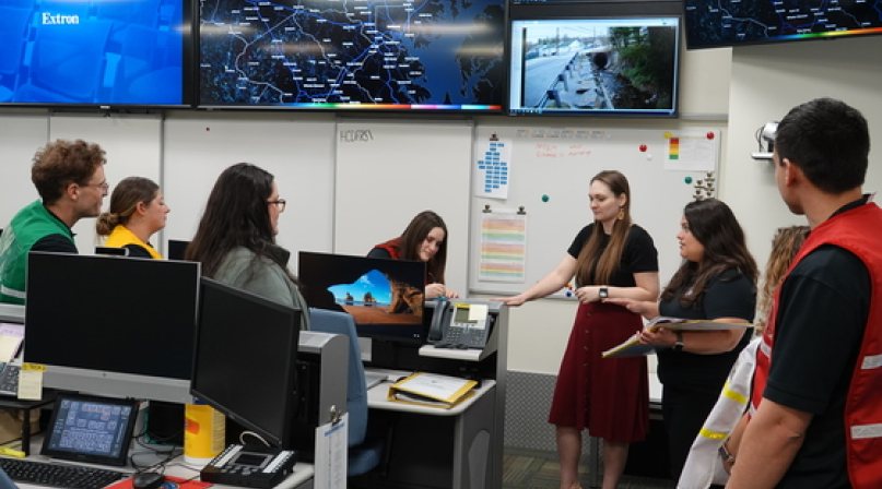 A group of Howard County, Md. personnel train to triage 911 calls.