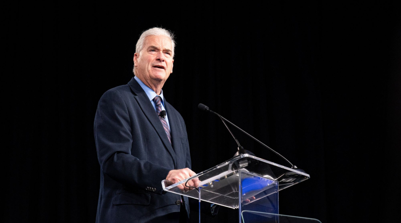 House Majority Whip Tom Emmer (R-Minn.) discusses bipartisanship during his speech to NACo members at the Feb. 23 General Session. Photo by Denny Henry