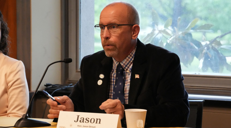 Custer County, Mont. Commissioner Jason Strouf describes the complexity involved in fixing damage to an existing culvert. He spoke with other county officials at an April 20 Capitol Hill briefing. Photo by Charlie Ban 