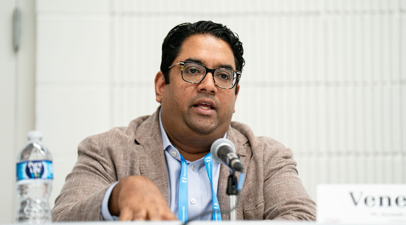 Veneeth Iyengar, executive director of ConnectLA, spoke during a Q&A session titled “BEAD in Motion: Louisiana’s GUMBO Path and Beyond” Friday before members of NACo’s Telecommunications and Technology Policy Steering Committee. Photo by Denny Henry