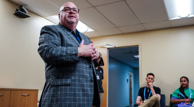 Director of Real-Time Crime Center Ross Bourgeois speaks to NACo members Thursday about the City of New Orleans monitoring system. Photo by Leon Lawrence III