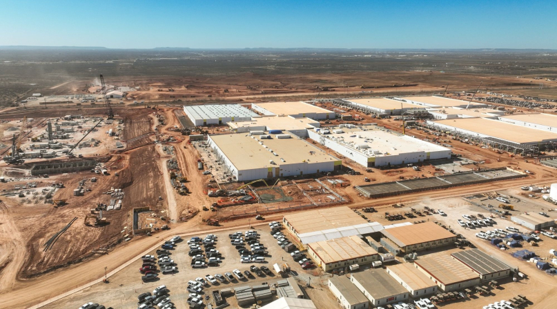 The Crusoe data center campus broke ground in June 2025 and inlcudes six buildings. Photo courtesy of Crusoe