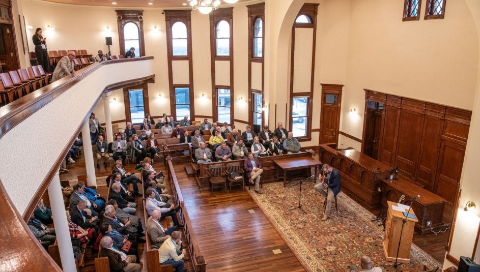 Restoring the two-story Wise County, Texas courtroom took some luck in finding long-forgotten architectual plans, another courthouse by the same architect and desciphering scribblings on an I-beam. Photo by Joe Duty
