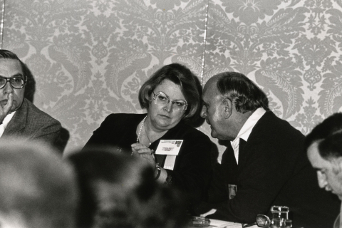 NACo President Sandy Smolley confers with Past President Richard Conder.