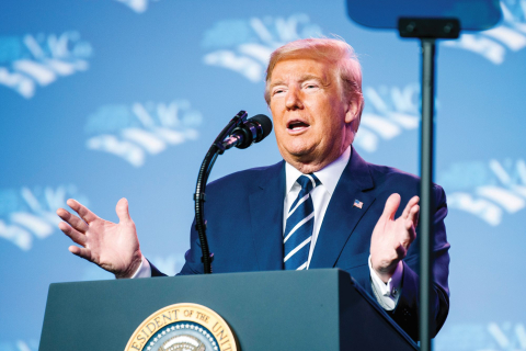 President Donald Trump addresses the 2020 Legislative Conference, on the eve of the COVID-19 pandemic. Photo by Denny Henry