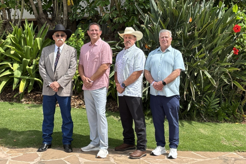 WIR second vice president Ned Coe, first vice president Derrick DeGroot, president Dwayne McFall and immediate past president John Peters celebrate the start of a new year for the Western Interstate Region. Photo by Charlie Ban