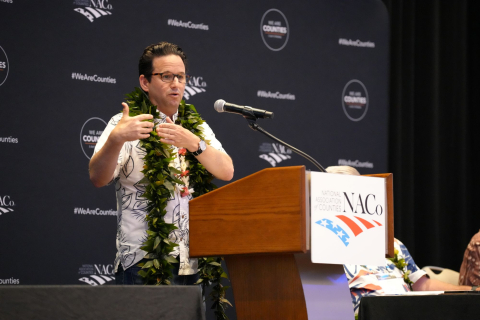 Sen. Brian Schatz (D-HI) extols the virtues of mitigation efforts, particularly natural system, to blunt the damage from disasters. Photo by Rich Wills