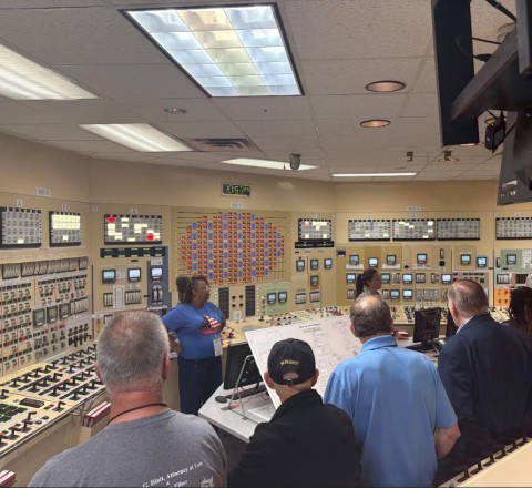 County leaders tour the control room at Dresden Generating Station during the Rural Energy Academy peer exchange in Grundy County, Illinois.