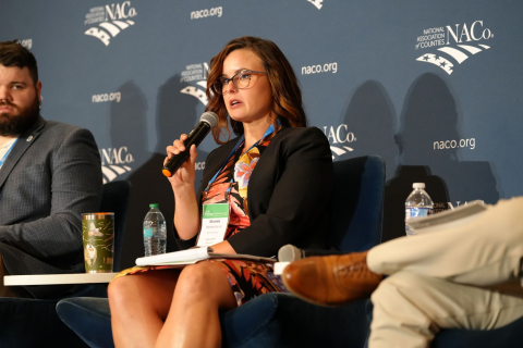 Grant County, Wash., Planning Director Michelle Mercer answers a question during the NACo Energy Symposium in Potter County, Texas, in September 2026.  Photo by Charlie Ban